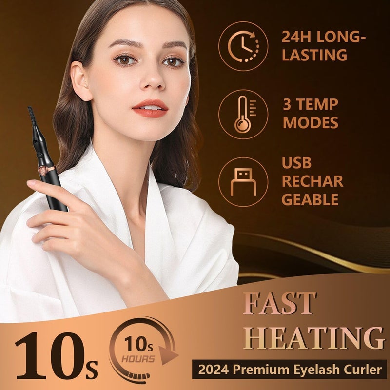 Acavado Heated Eyelash Curler, 2-in-1 Clip-Type Design, 3 Temperature Modes, USB Rechargeable Electric Eyelash Curler, Natural Curling 24H Long-Lasting Curl, Gift for Women & Girls, Black CE - Image 3